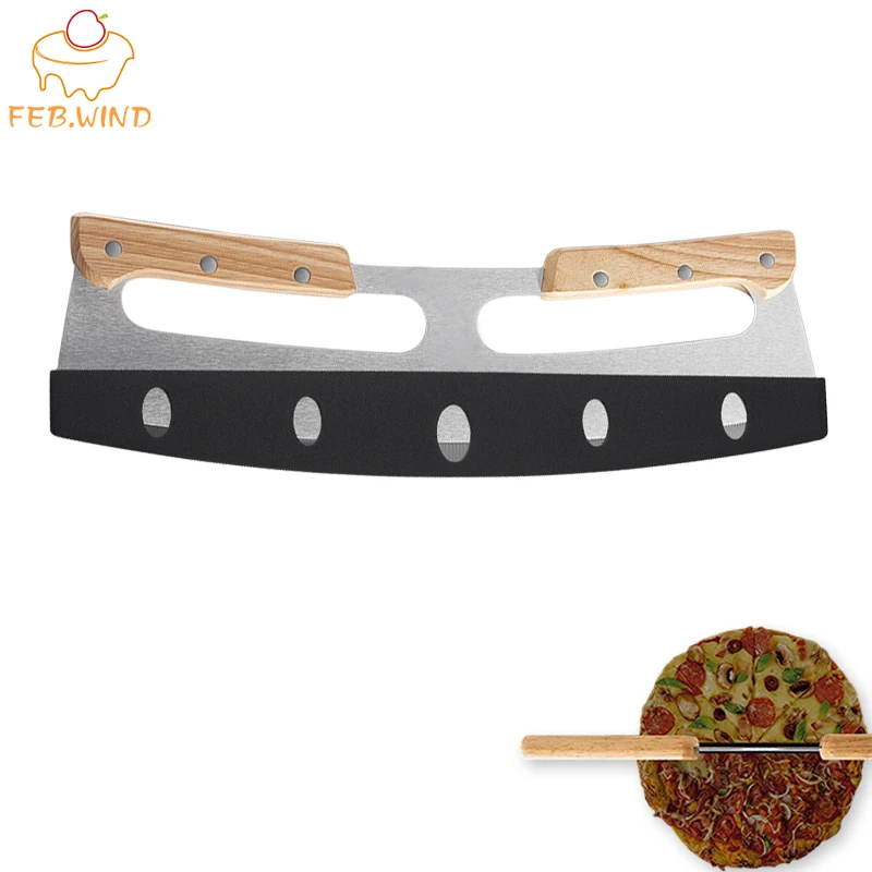 Большие коммерческие нож для пиццы рокер Ножи с крышкой деревянной ручкой кресло