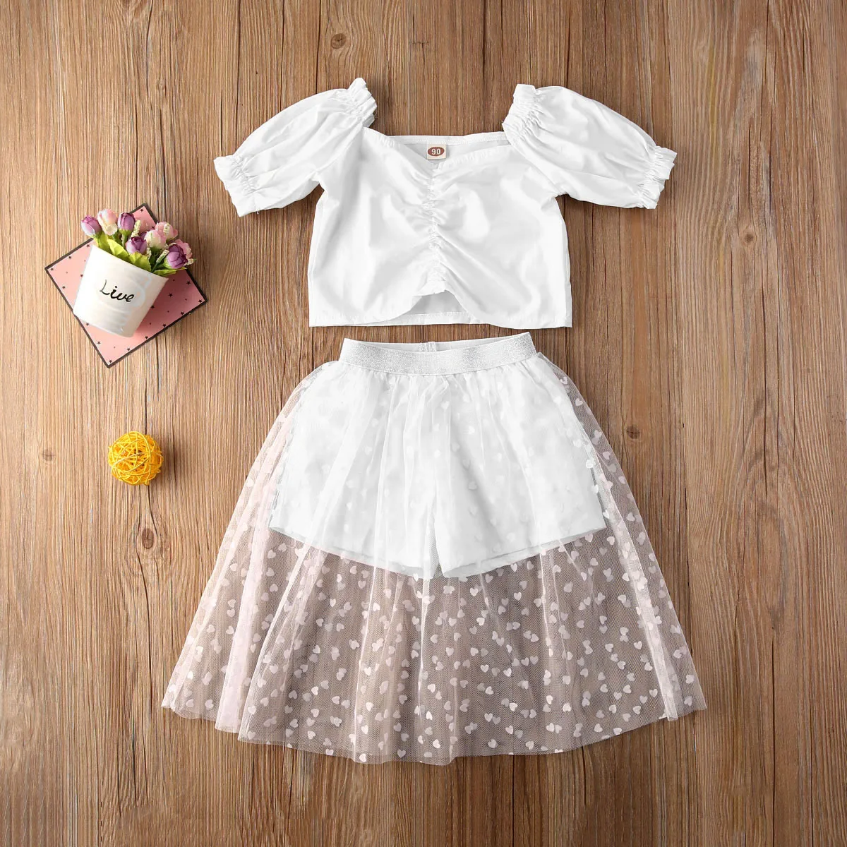 AA Kids Girls Clothes Sets White Off Shoulder T Shirts Tops+Lace Skirts Summer Polka Dot Outfits | Детская одежда и обувь