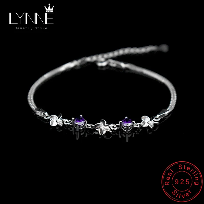Newest Fashion 925 Sterling Silver Windmill Jasmine Flower Charm Bracelets Purple Cubic Zirconia Elegant Bracelet Women Jewelry | Украшения