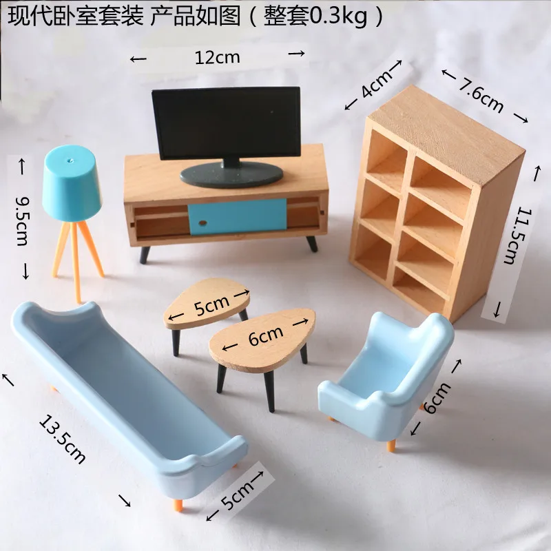 

Dollhouse Mini Living Room TV Sofa Set Wooden Photography Furniture Miniature Model