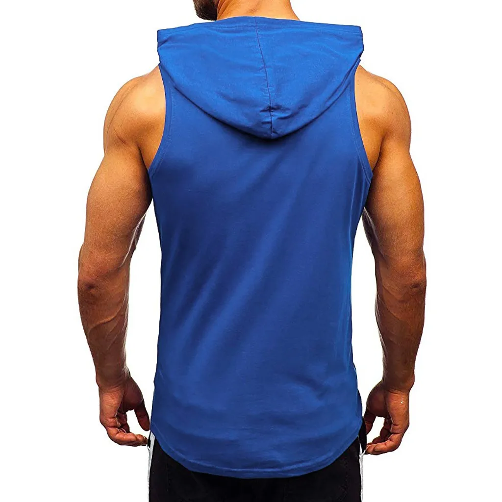 Мужские толстовки с капюшоном майка без рукавов спортивный облегающий жилет для