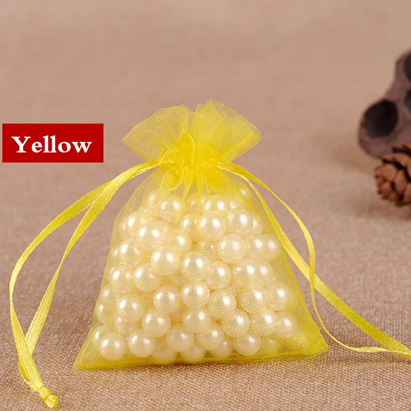 yellow 100 шт/50 шт сумки из органзы 7x9 9x12 10x15 см свадебные украшения мешочки из органзы подарочные пакеты в ювелирной упаковке и дисплее - Цвет: yellow