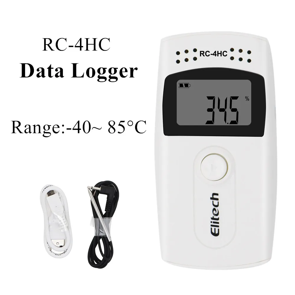 RC-4HC درجة الحرارة مسجل بيانات الرطوبة مسجل 16000 نقطة ل مستودع تخزين مختبر مع NTC الخارجية الاستشعار