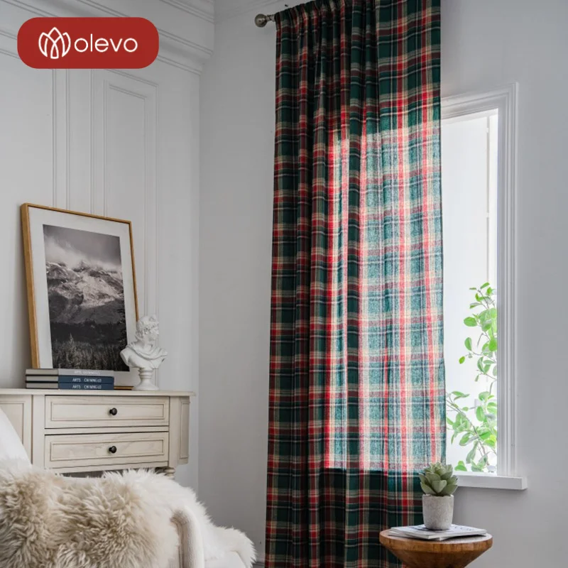 Ретро Morandi шторы из Шотландской клетчатой материи Спальня Декор Хлопок Лен