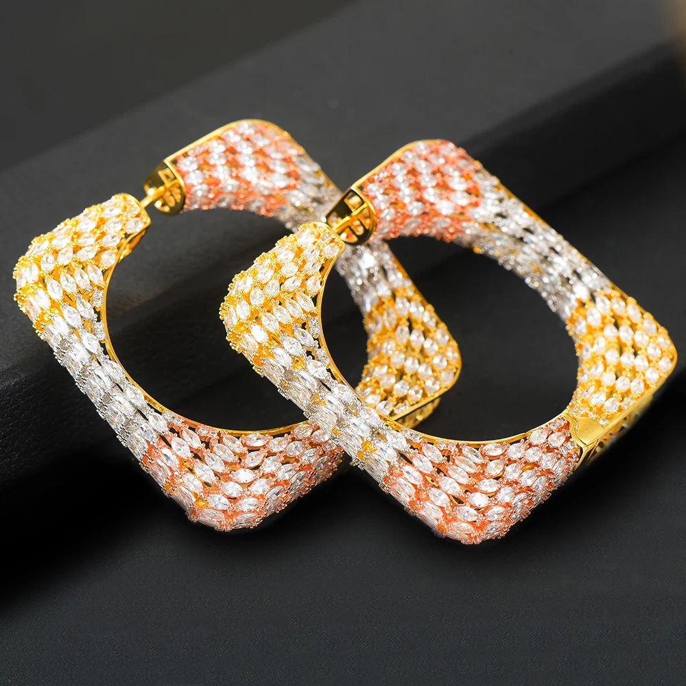 GODKI Luxury Square Statement Big Hoop Earrings For Women Wedding Cubic Zircon CZ DUBAI Bridal Round Circle Earring 2019 | Украшения и