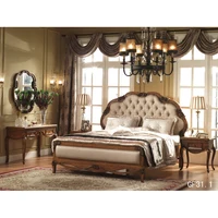 Hand carve luxury French fashion wood double soft back bed designs двуспальная кровать из дерева ручной работы GF31.1