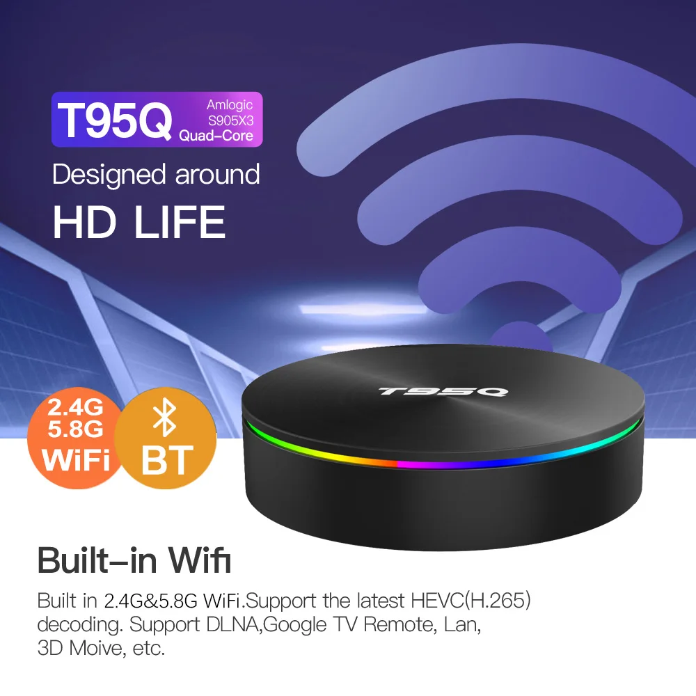 T95Q Android 9 0 Смарт ТВ box Amlogic S905X3 коробка 4 ГБ 64 ядра Поддержка двухъядерный процессор
