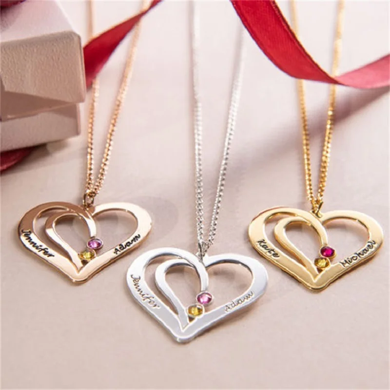 

DIY Custom Name Necklace Carving Letter Crystal Love Heart Necklace Rhinestone Birthstone Pendant Jewelry Lover Girlfriend Gifts