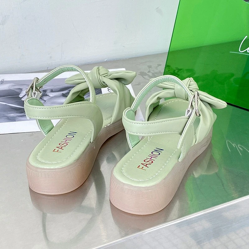 

Ladies flat thick-soled breathable sandals women's summer soft-soled women's shoes2021 new style comfortable bow tie skirt women