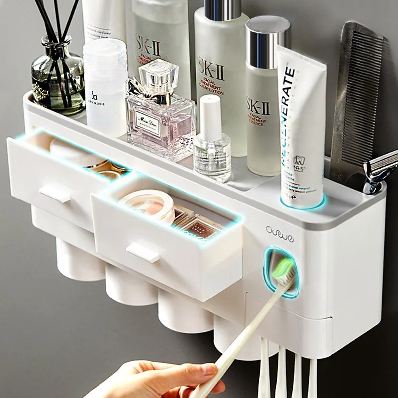 

Magnetic Adsorption Inverted Toothbrush Holder Automatic Toothpaste Squeezer Dispenser Storage Rack Bathroom Accessories Home