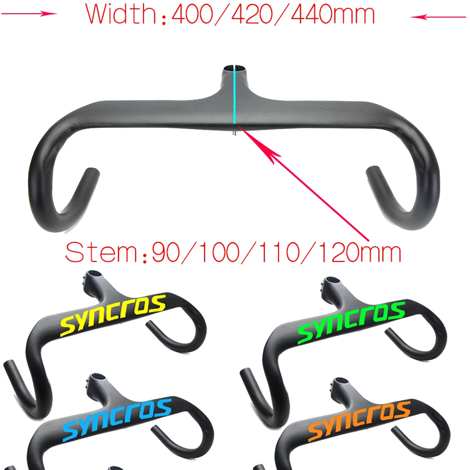 

syncros Newest Ultra Light Carbon Road Handlebar Integrated Handlebars and Stem Racing Bicycle Carbon Bent Bar Diameter 28.6mm