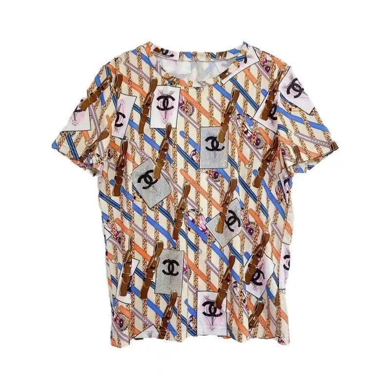 

2021 women's new fashion in spring and summer slim casual versatile print round neck short sleeve T-shirt for women