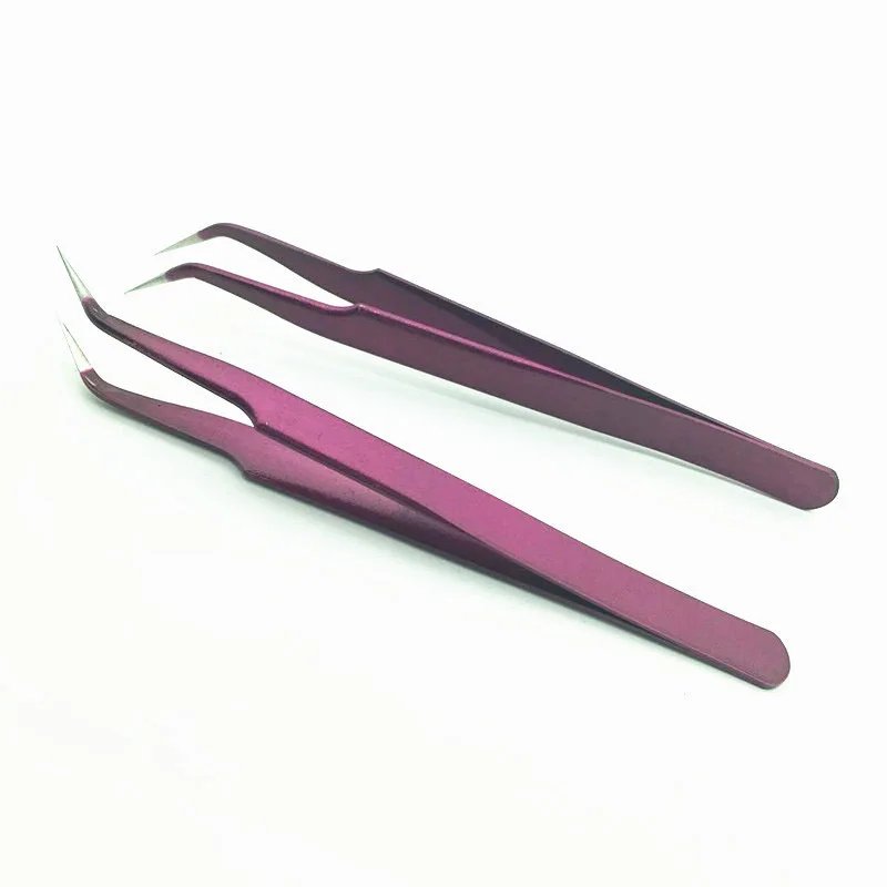 

New Eyelash Extension Eyebrow Tweezers Purple Colored Stainless Steel Straight Bend Curved Tweezers Professional Makeup Tools