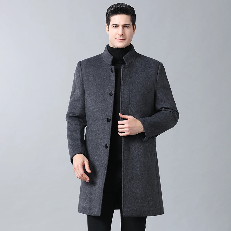 

Men Warm Wool Winter Thick Clothes 2020 Slim Fit Coat Mandarin Collar Jacket Overcoat Mens Coats