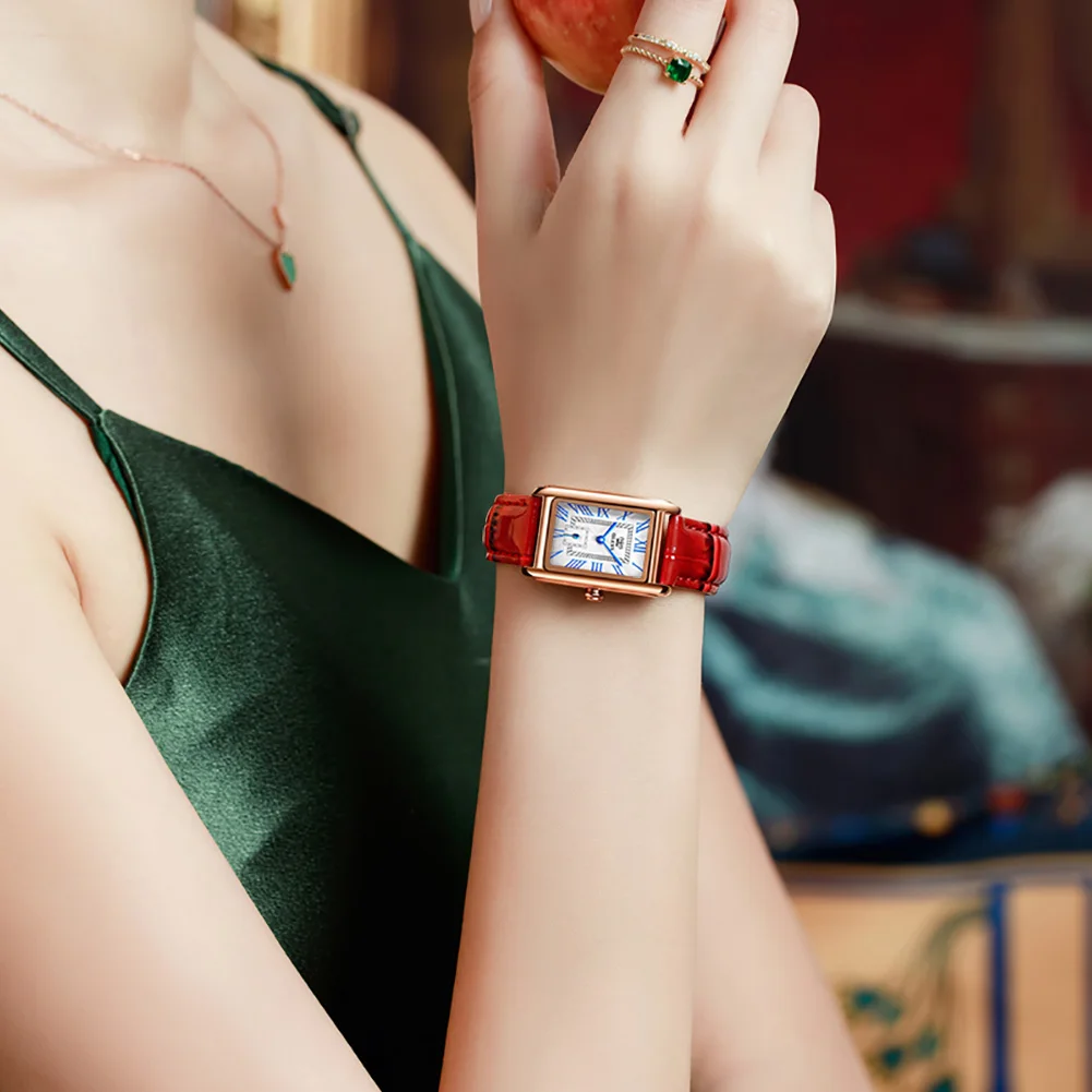 

Genuine OLEVS 6625 Women Square Roman Numerals Analog Display Top Brand Luxury Waterproof Leather Lady Watches