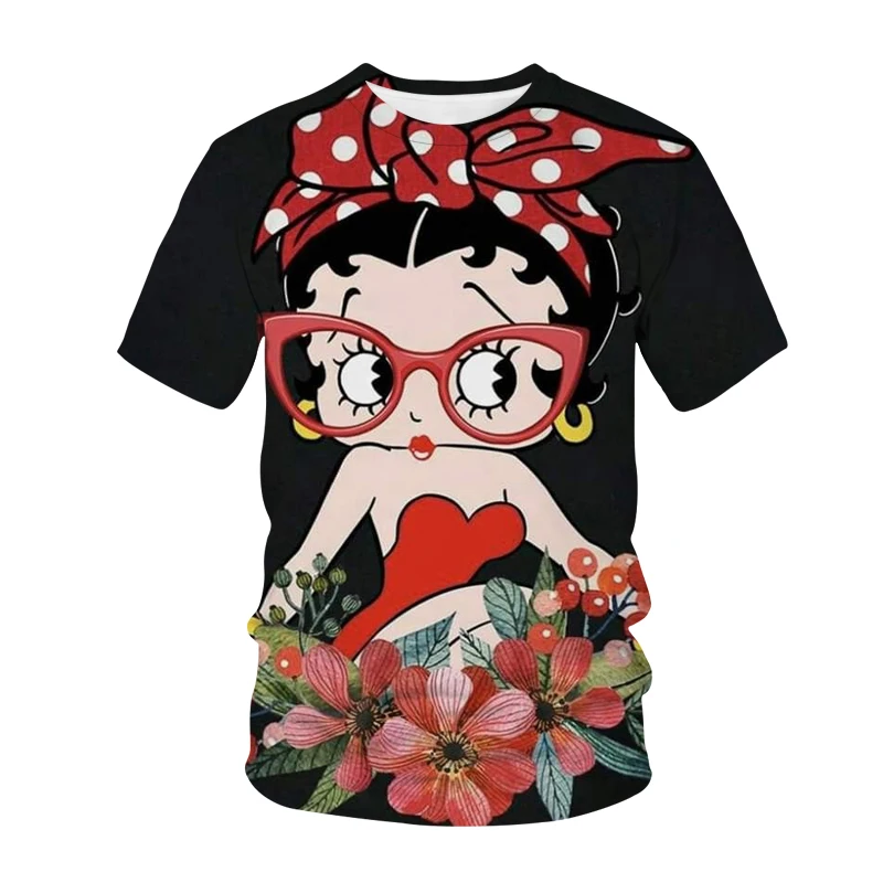 

Funny Cartoon Betty Boop-s Girl T-Shirt 3D Printing Top Streetwear Oversized Short-Sleeved Sportswear Women's Summer 2021