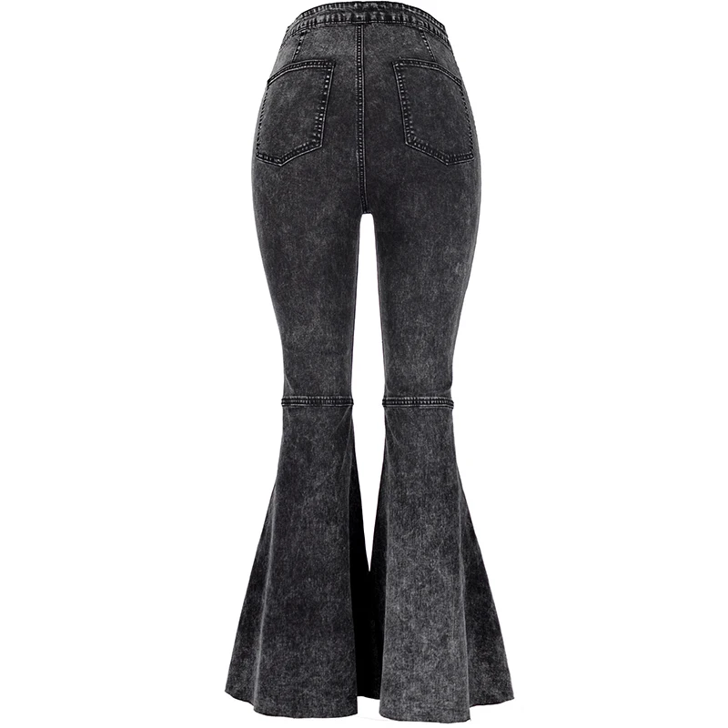

Women Vintage Flare Pants Denim Ladies High Waist Wide Leg Jeans Fashion Stretch Snowflake Gray Trousers Plus Size TOP385