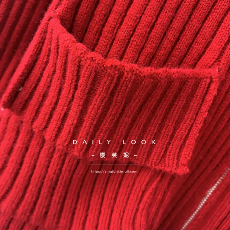 

Spring Autumn Knitted Female Zipper Cardigan Loose Streetwear Knit Sweater Coat High Collar Pocket Knitted Cardigan Women Jacket