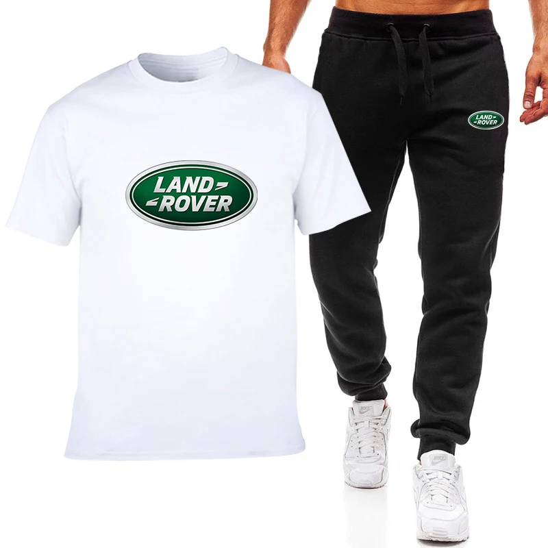 

2021 Summer Men's T-Shirt Land Rover Car Logo Pure Cotton Round Neck Short Sleeve Fitness Sports Pants Fashion Casual Wear Set