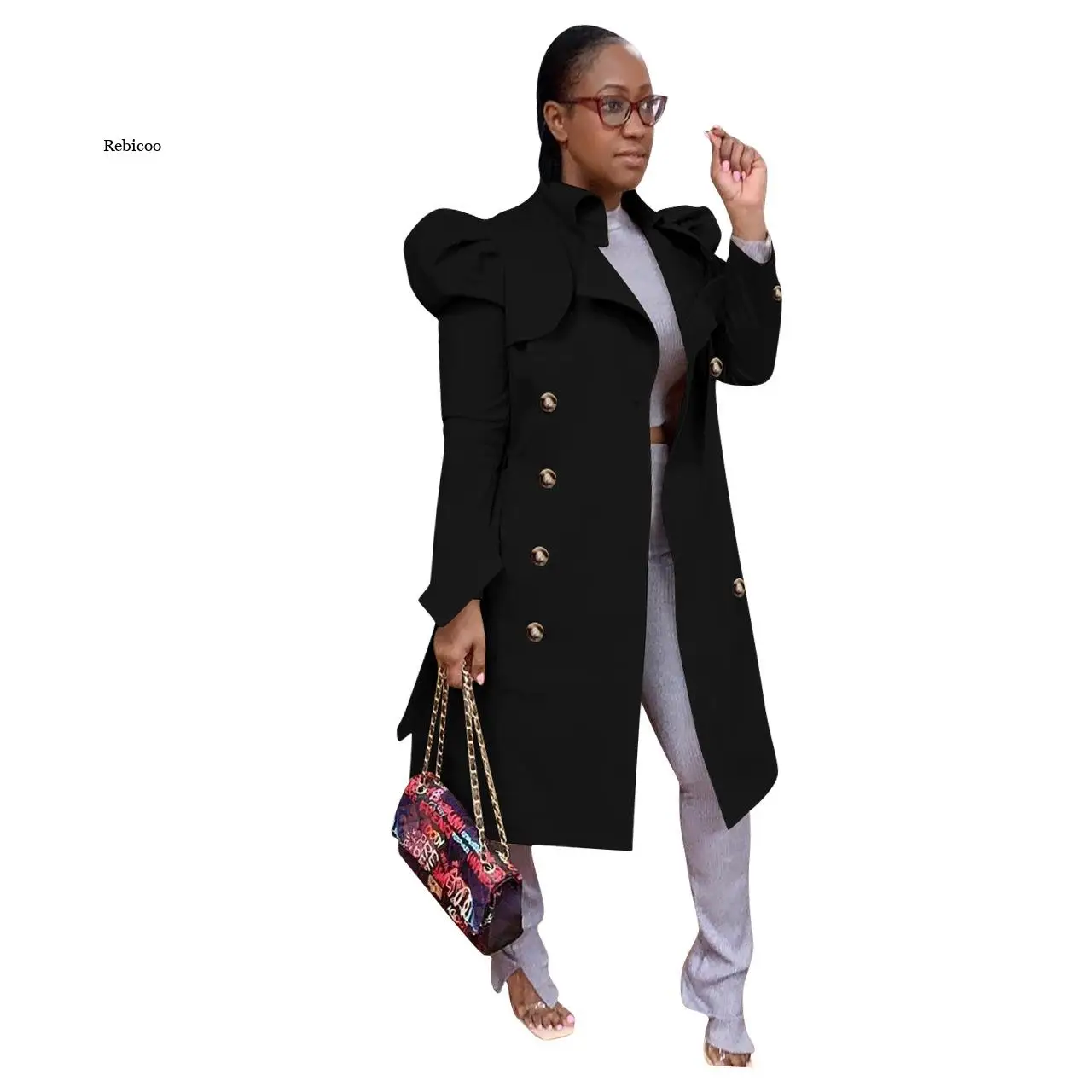 

Double Breasted Classic Women Trench Coat Elegant Long Puff Sleeve Loose Long Windbreaker High Street Female Slim Outwear