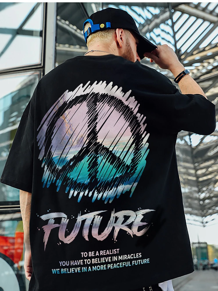 

Oversize Tide Brand Anti-war Printing Loose Ins Male Large Size Short-sleeved T-shirt Trend Half-sleeved
