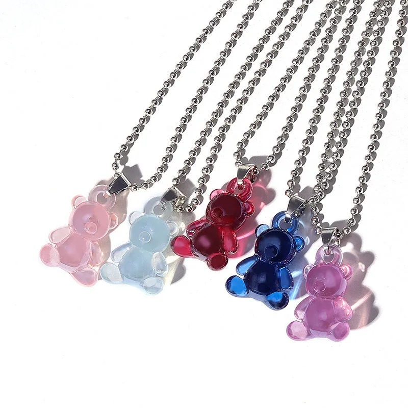 

7 Colors Rainbow Cute Jelly Bear Gummy Necklaces for Women Girls Cool Punk Girl Hip Hop Resin Necklaces Women's Accessories Hot