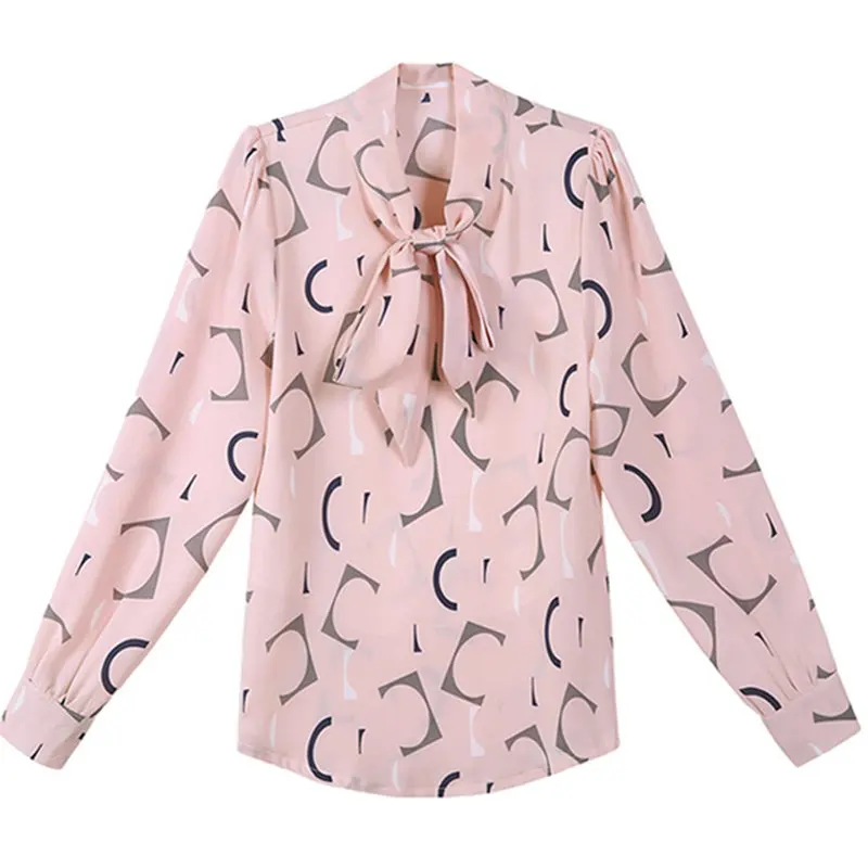 Женские рубашки INWPLLR шифоновые Блузы с принтом женские блузы бантом и длинным