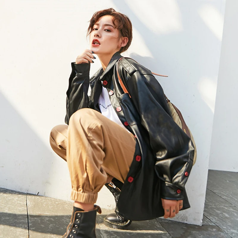 BGTEEVER винтажная Высокая уличная однобортная женская куртка из искусственной кожи