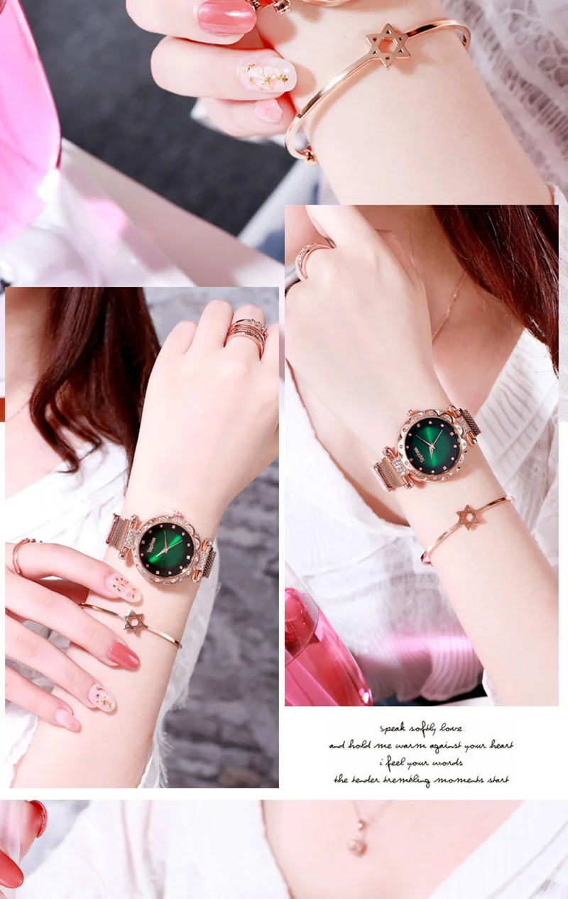 Women Watches Luxury Rose Gold Ladies Wrist Watches Starry Sky Magnetic Watch Mesh Strap Waterproof Clock relogio feminino xfcs
