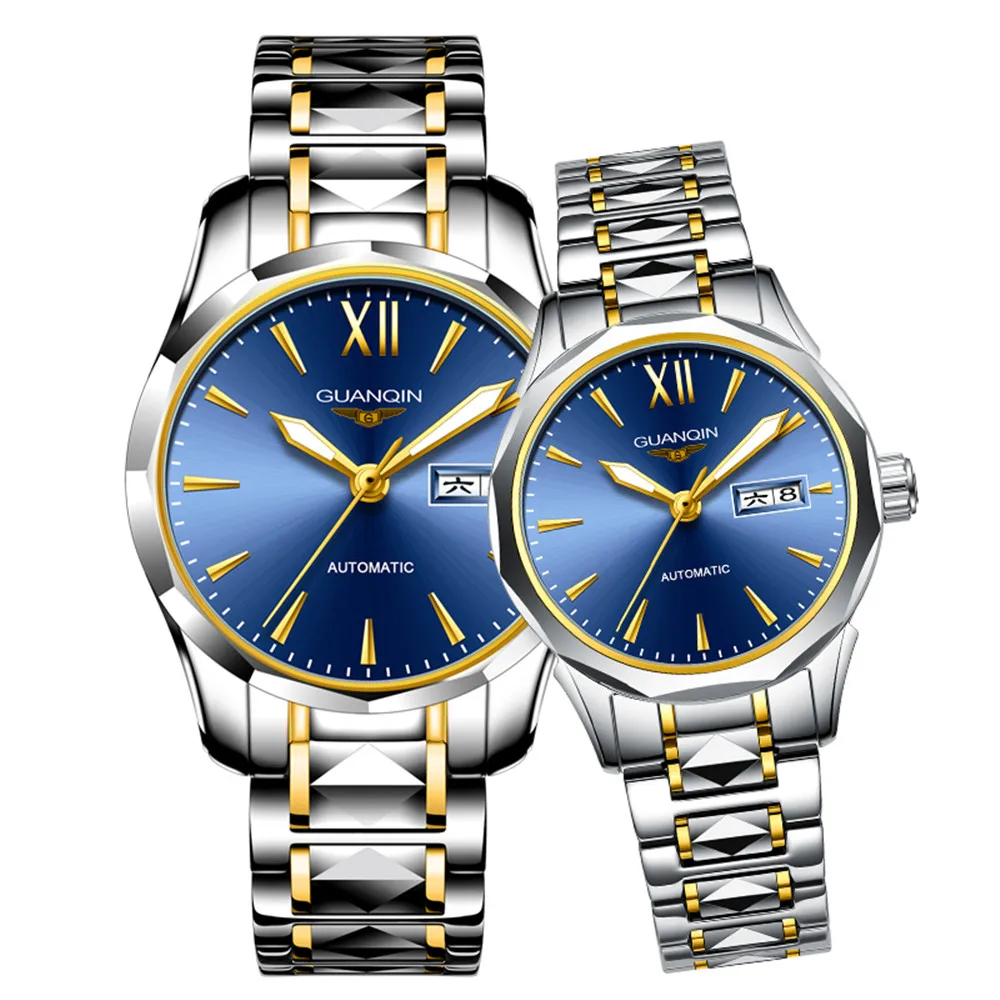 Couple Watch Gift GUANQIN Top Brand Luxury Automatic Mechanical Watch Men Lady Tungsten Steel Waterproof Clock Relogio Masculino