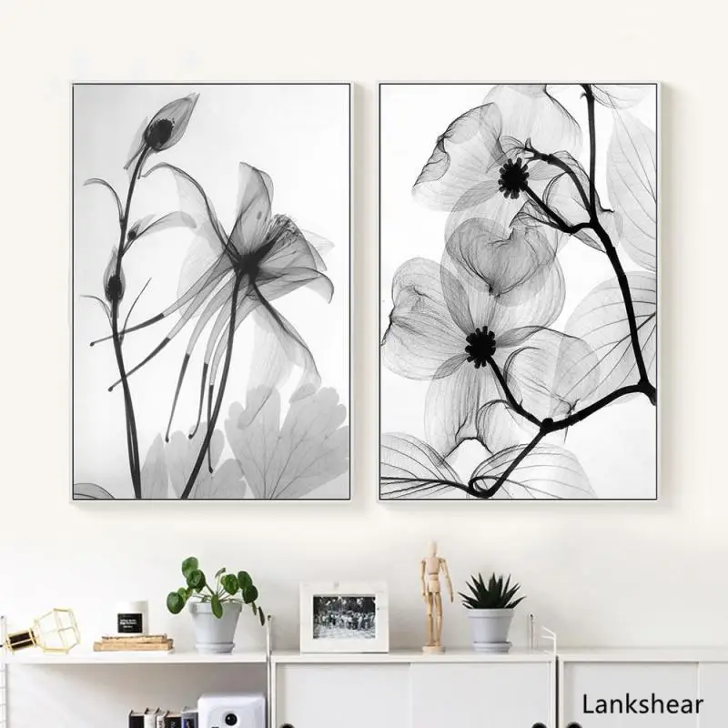 Настенные плакаты в скандинавском стиле с изображением черных и белых растений
