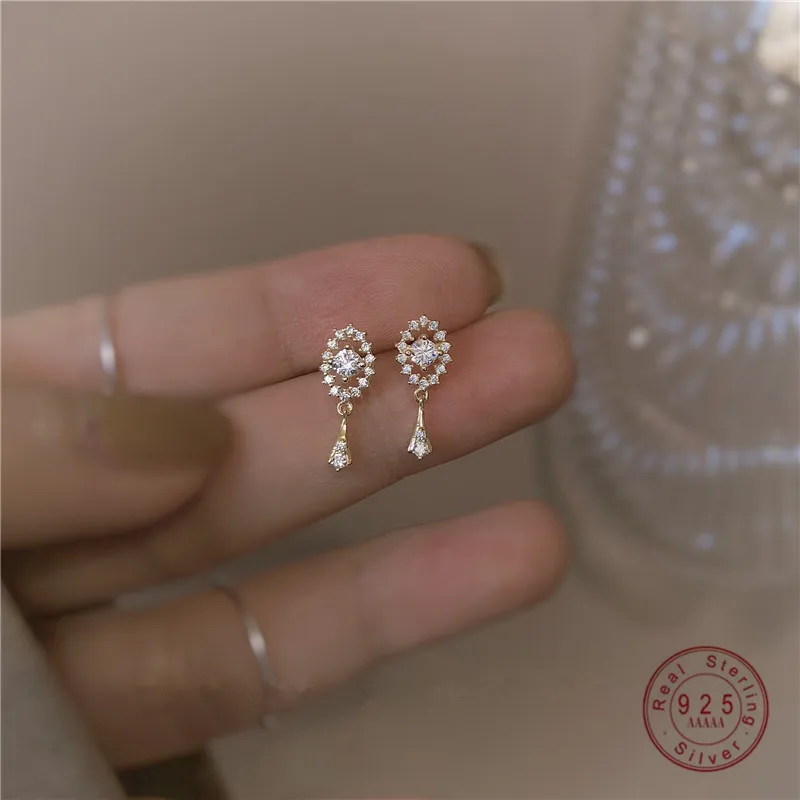 

925 Sterling Silver French High-Quality Crystal Tassel Drop Plating 14k Gold Earrings Women Noble Luxury Wedding Gift Jewelry
