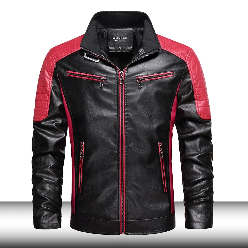 

Men Slim Fit Retro Motorcyacle Jacket 2021 Men's Fashion Stand Collar Quality Bomber Leather Jacket Coat Pu Biker Outwear Man
