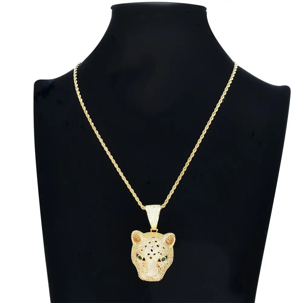 

AAA CZ Leopard head Pendant Necklaces Gold Silver Color Bling Cubic Zircon Men's Hip hop Necklace Rock Jewelry