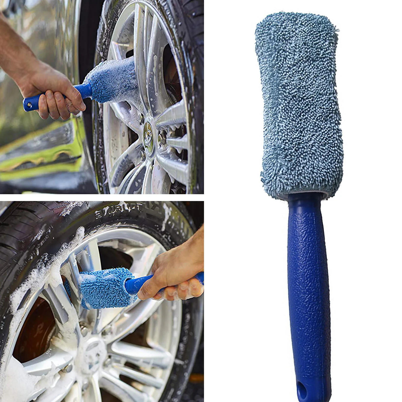 

AOZBZ Microfiber Long-handled Tire Brush Soft Cloth Car Tire Brush with Long Handle Car Fiber Long Handle Tire Cleaning Brush