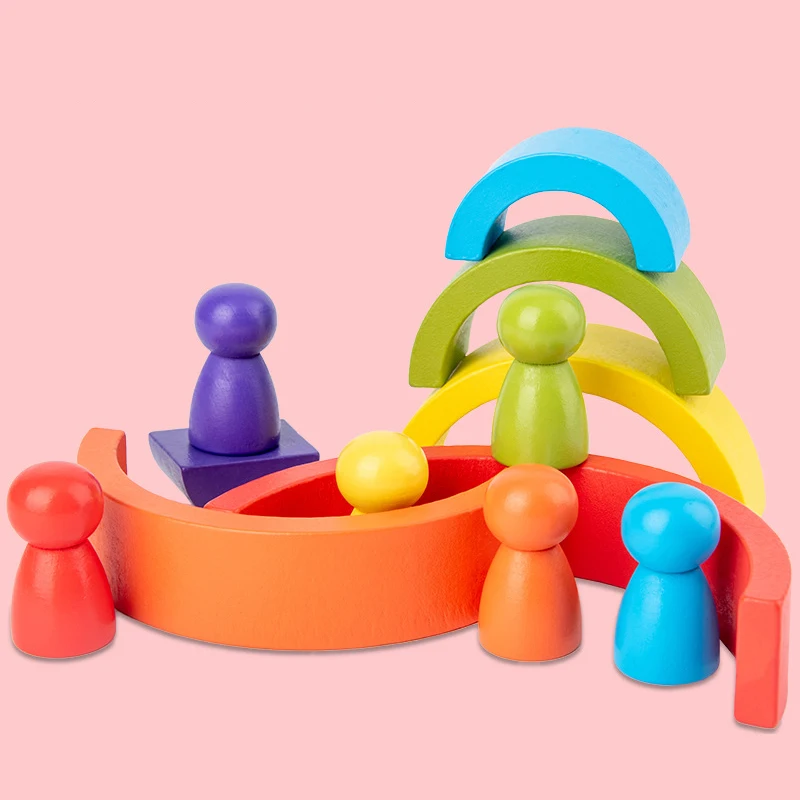 2021 Радуга Вальдорф деревянные детские игрушки Монтессори строительные блоки