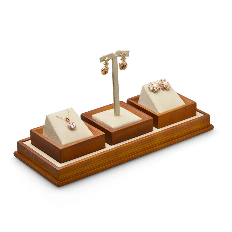 Oirlv Wooden Beige Jewelry Display SetRing Tray Necklace Tray Jewelry Organizer Jewelry Tray Display Jewelry Holder