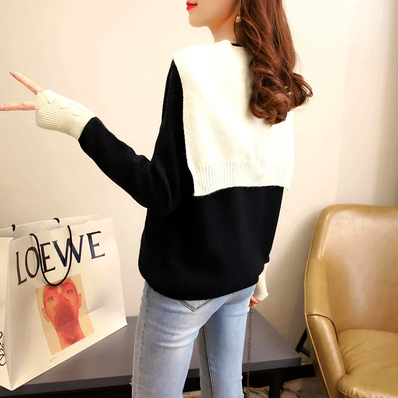 

Fashion new loose Korean style wild knitted shawl casual pullover sweater