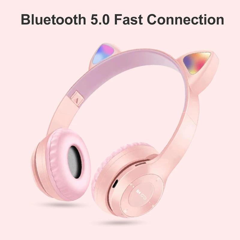 

Flash Light Cute Cat Ears Bluetooth-compatible Wireless Headphone With Mic Control LED Kid Girl Stereo Music Helmet Headset Gift
