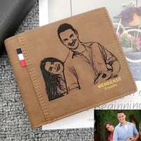 men picture wallets custom photo engraving leather wallet short three bifold large capacity multi functional business wallets