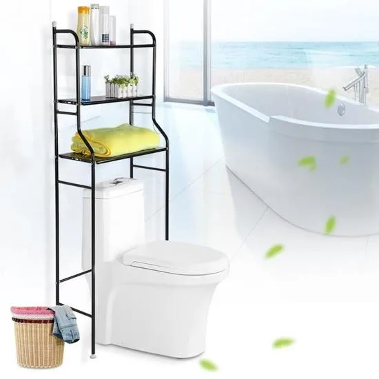 

Over the Rack Metal Toilet Cabinet Shelving Kitchen Washing Machine Rack Bathroom Space-saving Shelf Stand Holder White HWC