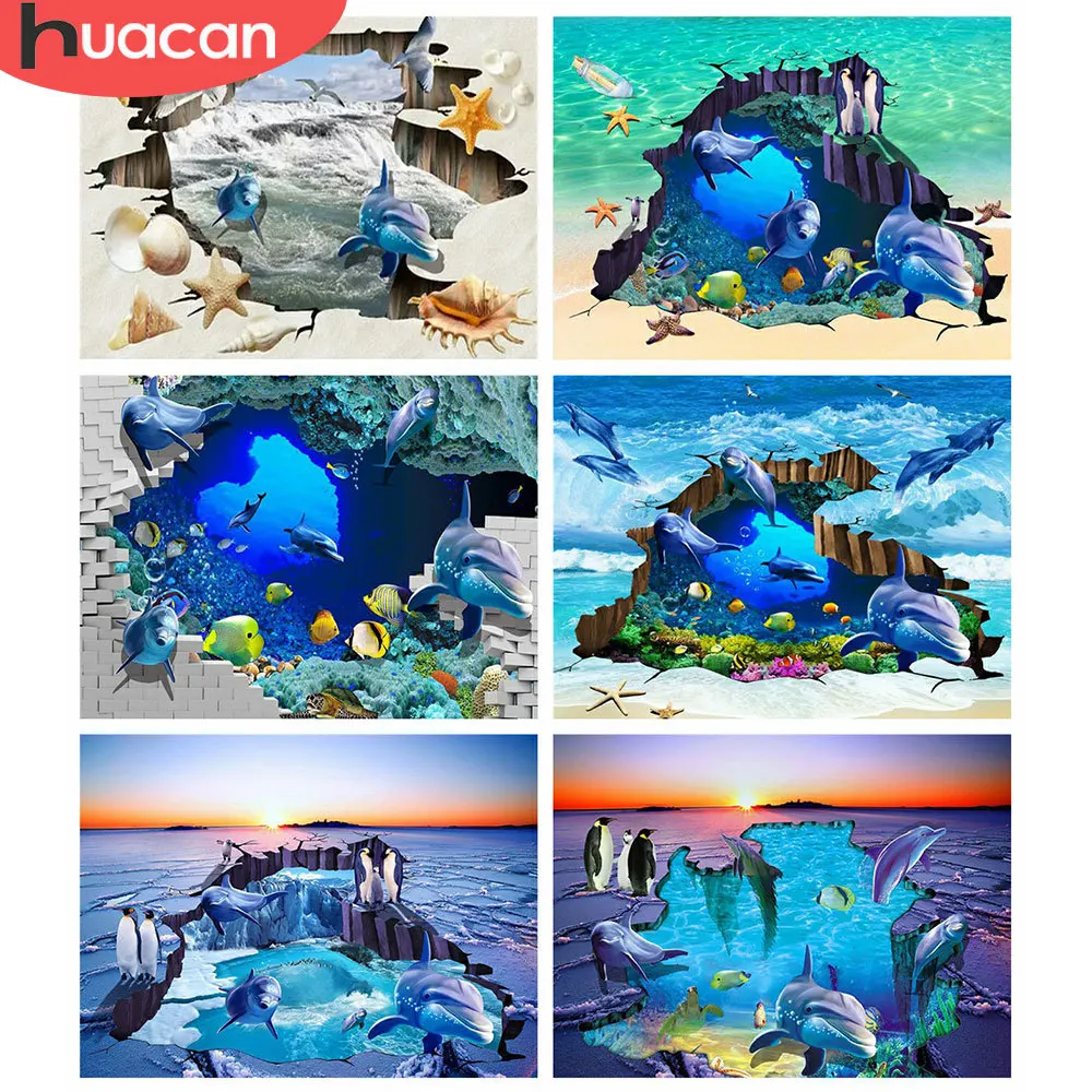 

HUACAN 5d Diamond Painting Dolphin Mosaic Sea DIY Diamond Embroidery Cross Stitch Animal Home Decor Handmade Gift