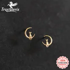 Женские серьги-гвоздики из серебра 925 пробы с котом и Луной