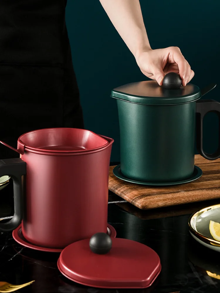 

1.7L stainless steel lard tank oil filter pot large capacity filter oil Separator storage tank kitchen tools oil bottle With Str