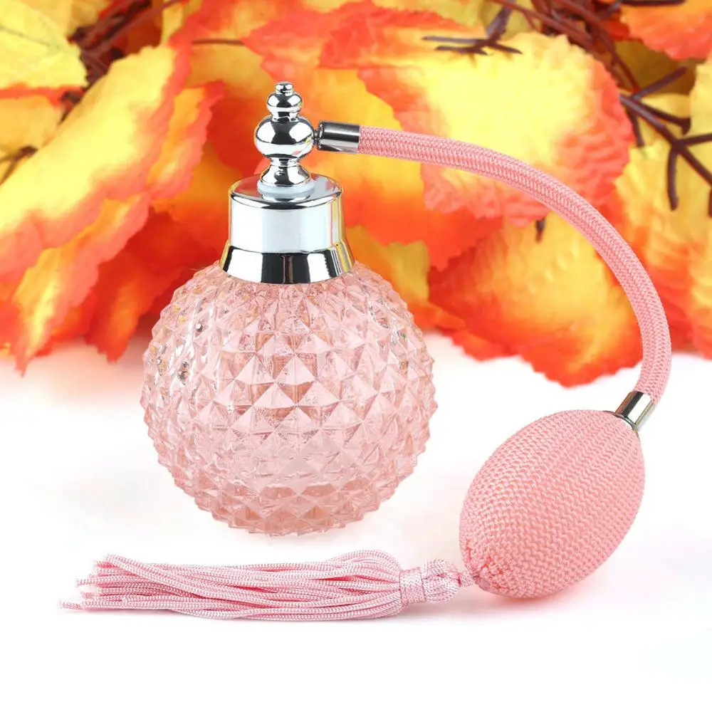 Винтажный хрустальный флакон для духов розовый длинный распылитель