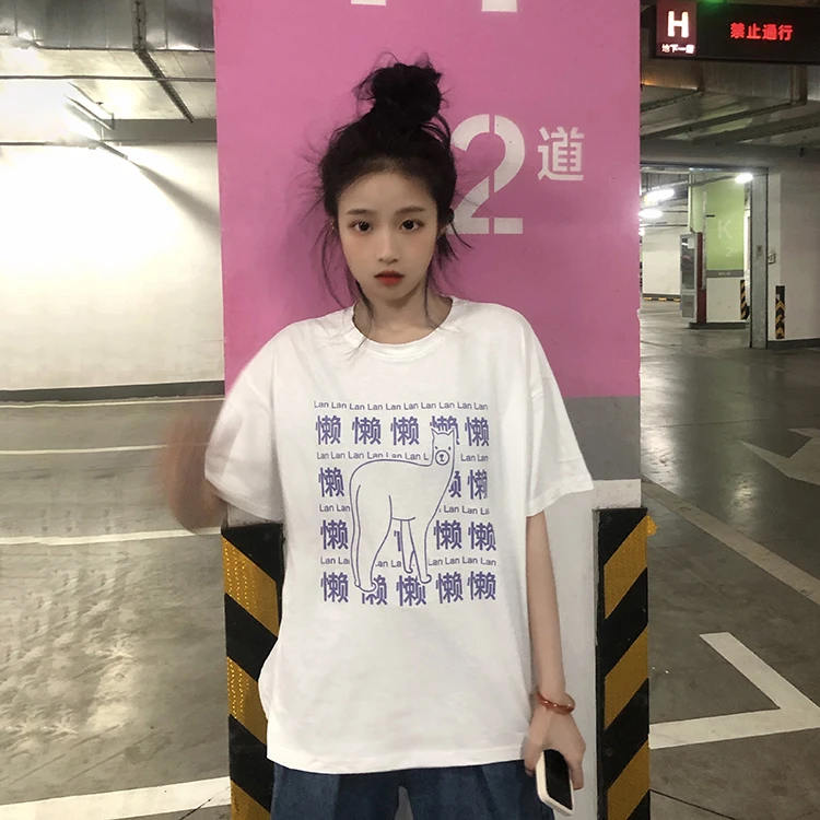 

XZ142 2021 new Korean version loose and versatile design round neck bottoming shirt white short sleeve T-shirt