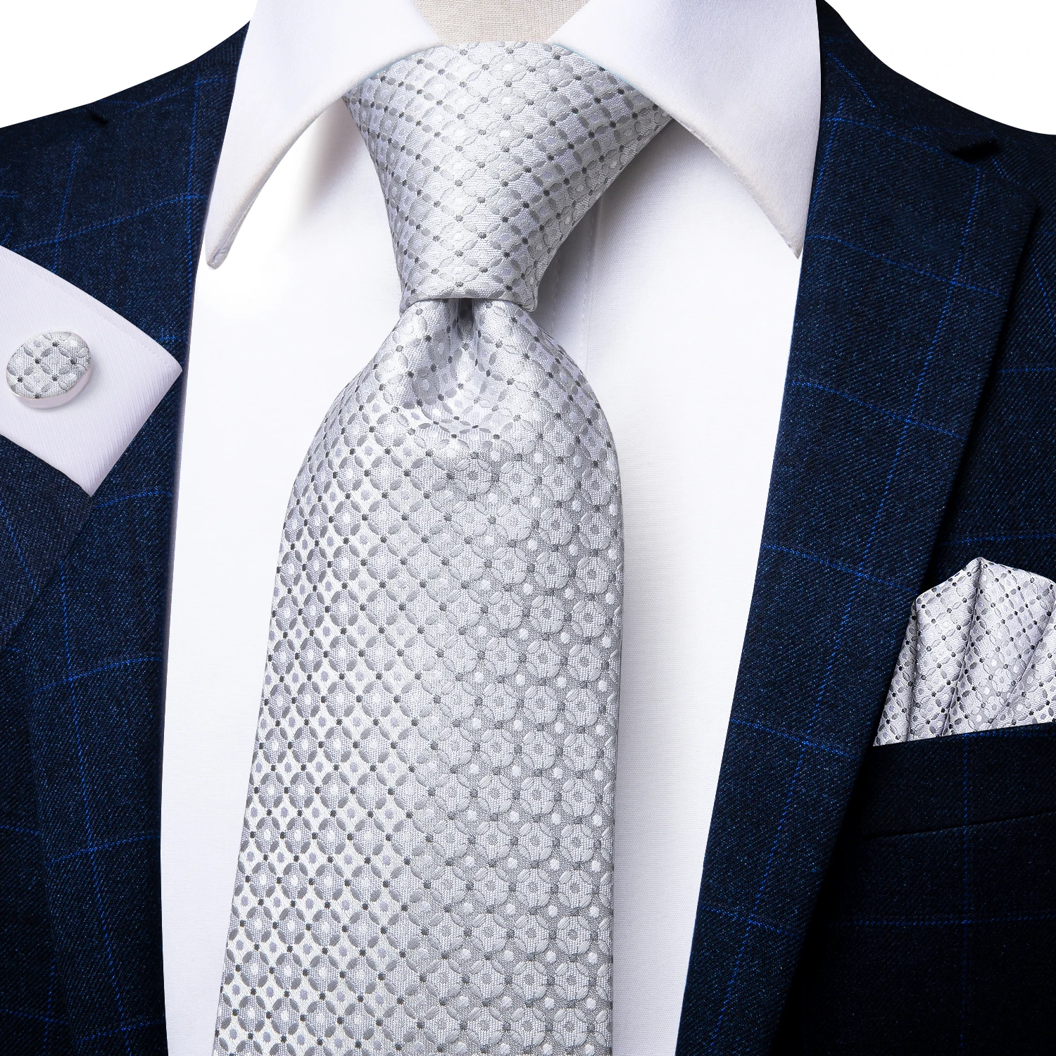 

Галстук Hi-Tie мужской, из 100% шелка, в белую клетку, с большими галстуками