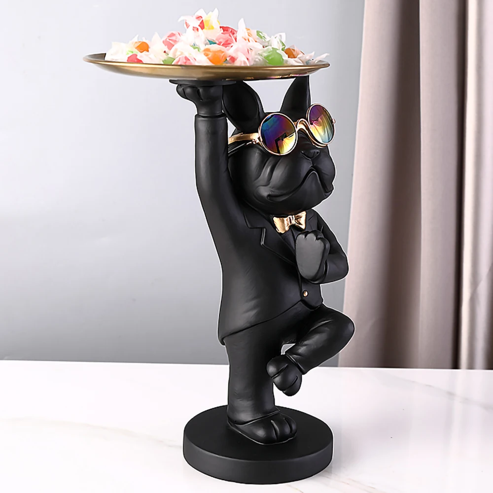 

Metal Tray Dog Statue Decoration,Home Living Room Bedroom Interior Decor,Resin Sculpture Ornaments,Animal Figurines Candies Dish
