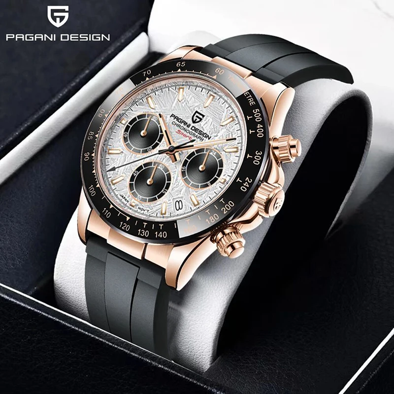 

2021 New PAGANI DESIGN Top Brand Men's Striped Quartz Watch Rubber Seiko VK63 Timing Quartz 100M Waterproof Clock Reloj Hombre