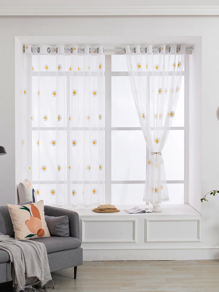 

Curtains For Living Room шторы Window Fabric Drape Blinds тюль на окна Small Daisy Gauze Curtain White Gauze Rideau Cortina